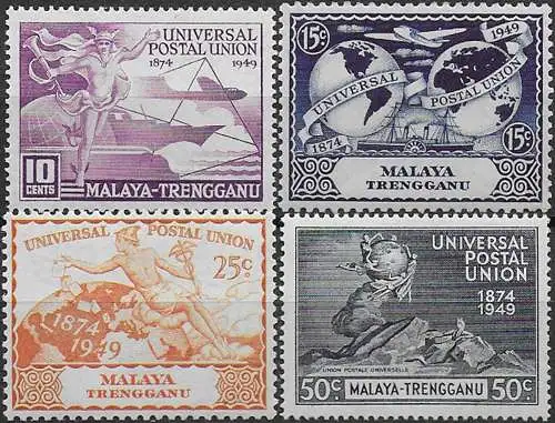 1949 Trengganu UPU 75th Anniversary 4v. MNH SG. n. 63/66