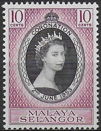 1953 Selangor Malaysia Coronation 1v. MNH SG n. 115