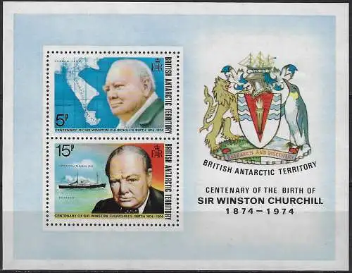 1974 British Antarctic Territory Churchill 1MS MNH SG n. MS 63