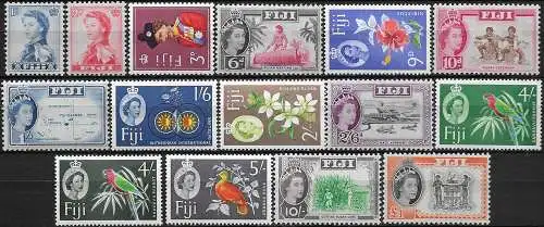 1962-67 Fiji Elizabeth II Pictorial 15v. W 12 MNH SG n. 311/25