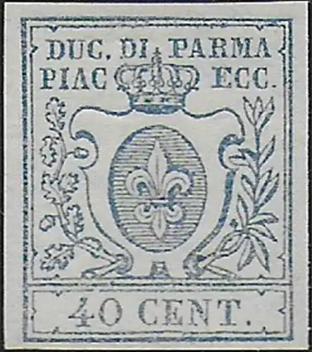 1857 Parma 40c. azzurro MNH Sassone n. 11