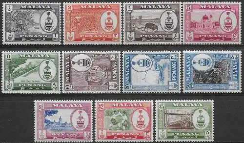 1960 Penang Arms of Penang 11v. MNH SG n. 55/65