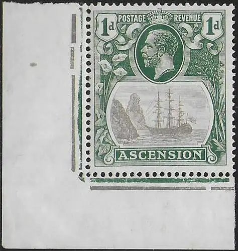 1924 Ascension 1d. cleft rock 1v. corner MNH SG n. 11c