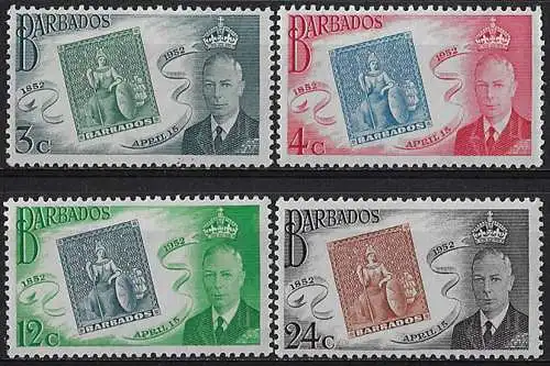 1952 Barbados Stamp Centenary 4v. MNH SG n. 285/88