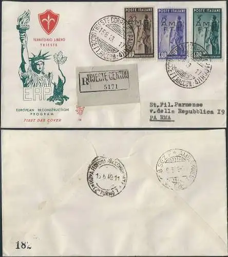 1949 Trieste A ERP cancelled on Venetia FDC