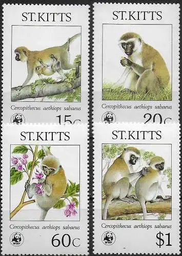 1986 St Christopher Monkeys WWF 4v. MNH SG n. 211/14