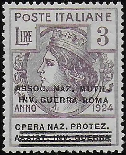 1924 Italia Parastatali Lire 3 overprinted MNH Sassone n. 76