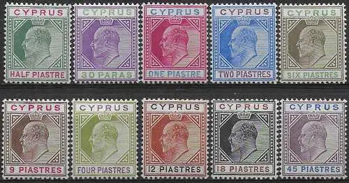 1902-04 Cyprus Edward VII 10v. MH SG n. 50/59