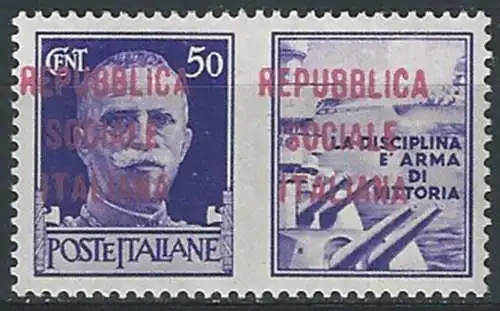 1944 Repubblica Sociale War propaganda 50c. FI lilla MNH Sassone n. 45/Iab