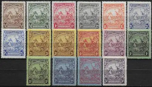 1925-35 Barbados Seal of Colony 13v. + 3v. colour variety MH SG n. 229/39+