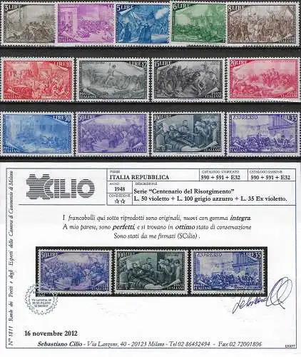 1948 Italia Risorgimento 13v. certified MNH Sassone n. 580/91+E