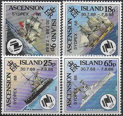 1987 Ascension ships of the Royal Navy ovpt Sydpex 4v. MNH SG n. 465/68