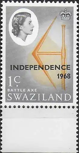 1968 Swaziland Independence Battle Axe Wmk inverted MNH SG n. 143w