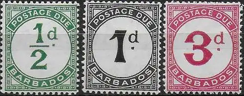 1934-47 Barbados Postage Due 3v. MNH SG n. D1/D3