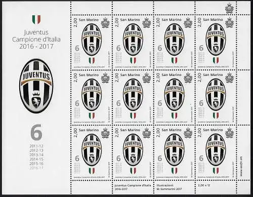 2017 San Marino Juventus campione MS MNH Unificato n. 2563