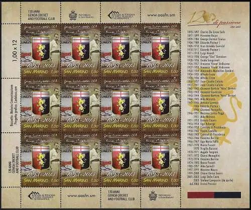 2013 San Marino 120 Genoa Anniversary MS MNH Unificato n. 2399