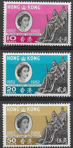 1962 Hong Kong stamp Centenary 3v. MNH SG n. 193/95