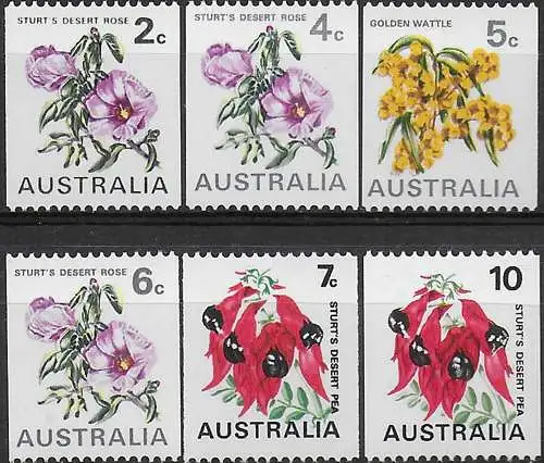 1970 Australia flowers 6v. MNH S.G. n. 465a/68d