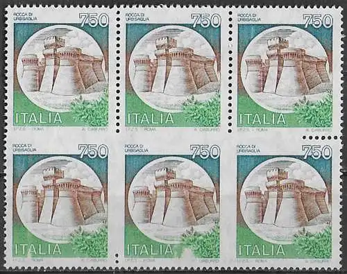 1990 Italia Rocca of Urbisaglia block MNH Sassone n. 1524A variety