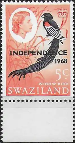 1968 Swaziland Independence Widow Bird 5. Wmk inv. MNH SG n. 149w