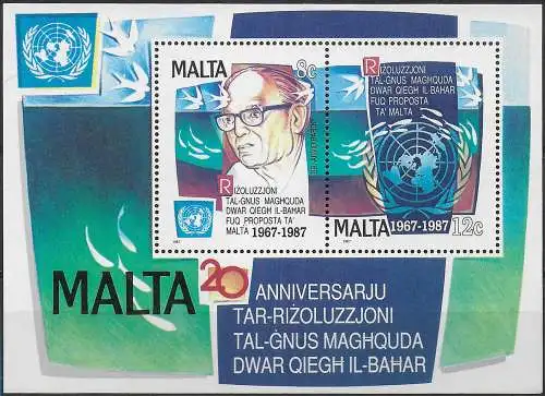 1987 Malta peacefull use of Seabed MNH SG n. MS 818