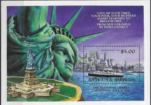 1985 Antigua e Barbuda Statue of Liberty MNH SG n. MS 913