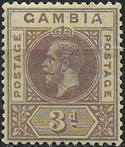 1917 Gambia George V 3d. on lemon MNH SG n. 91a