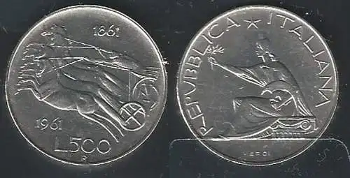 1961 Italia Lire 500 Unità d'Italia silver FDC-BU