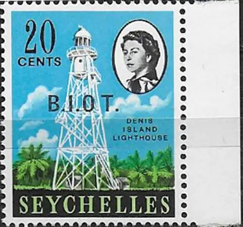 1968 British Indian Ocean Territory Lighthouse variety 1v. MNH SG. n. 4b