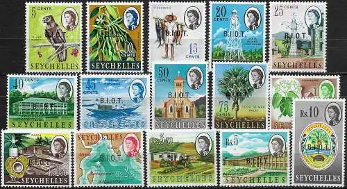 1968 British Indian Ocean Territory various subjects 15v. MNH SG. n. 1/15