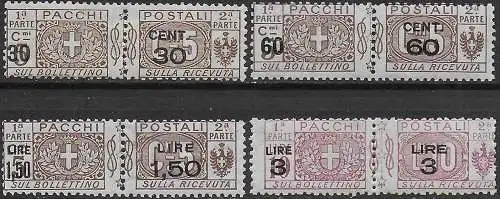 1923-25 Italia parcel post opt new value 4v. MNH Sassone n. 20/23