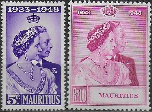 1948 Mauritius Royal Silver Wedding 2v. MNH SG n. 270/71