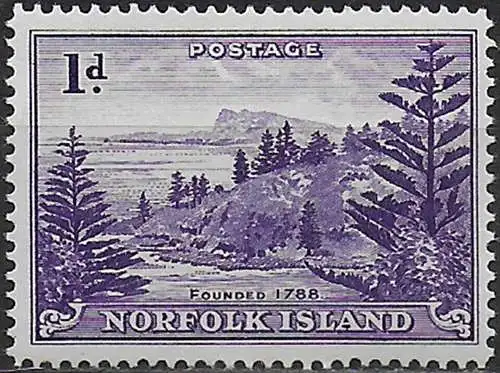 1957 Norfolk Island Ball Bay 1d. white paper MNH SG n. 2a