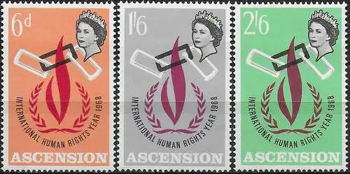 1968 Ascension Human Rights Year 3v. MNH SG n. 110/12