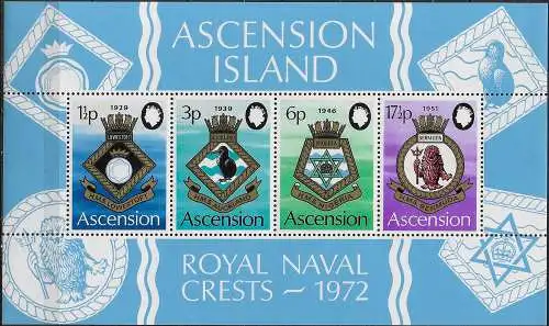 1972 Ascension Royal Naval Crests IV series MS MNH SG n. 154/57