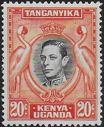 1938 Kenya Uganda Tanganyika 20c. deep black + orange MNH SG n. 139ba