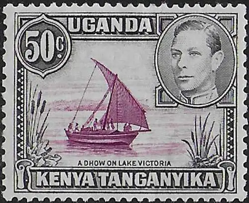 1947 Kenya Uganda Tanganyika 50c. dull claret+black MNH SG n. 144b