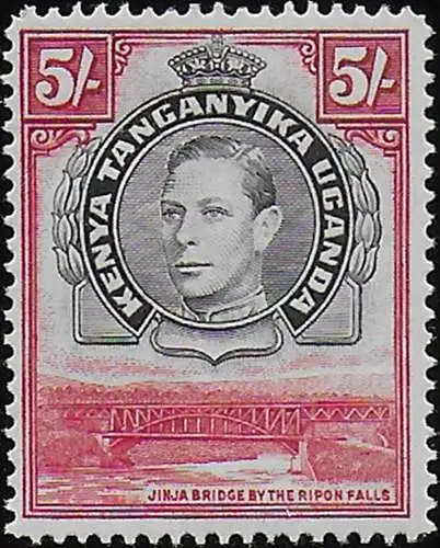 1941 Kenya Uganda Tanganyika 5s. black and carmine MNH SG n. 148a