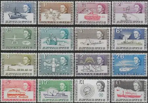 1963-69 British Antarctic Territory 15v. MNH SG n. 1/15a