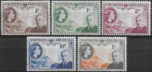 1953 Northern Rhodesia 100th Cecil Rhodes' birth 5v. MNH SG n. 54/58