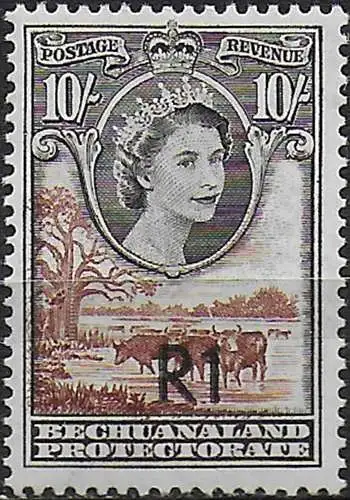 1961 Bechuanaland 1R on 10s. type II central MNH SG n. 167b