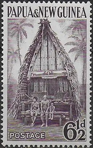 1956 Papua New Guinea Kiriwana Chief House 6½c. maroon MNH SG n. 7a