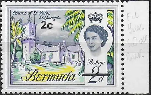 1970 Bermuda St. Peter and Paul's Church 2c. on 2d. MNH SG n. 233ew