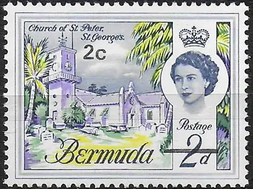 1970 Bermuda St. Peter and Paul's Church 2c. on 2d. MNH SG n. 233fa