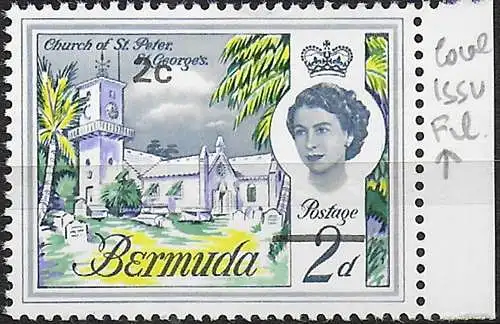 1970 Bermuda St. Peter and Paul's Church 2c. on 2d. pale lilac MNH SG n. 233ga