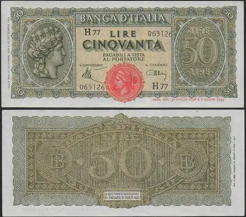 1944 Lire 50 Italia turrita FDS Gigante Rif BI 13A