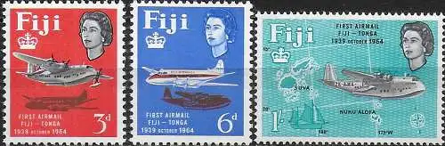 1964 Fiji First airmail service 3v. MNH SG n. 338/40