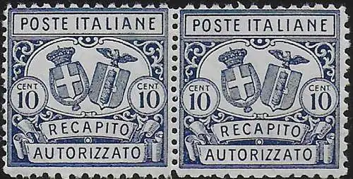 1928 Italia Authorised delivery 10c. pair variety MNH Sassone n. 1a+1b