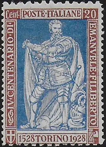 1928 Italia Emanuele Filiberto 20c. p. 11 x 13 3⁄4 MNH Sassone n. 226b