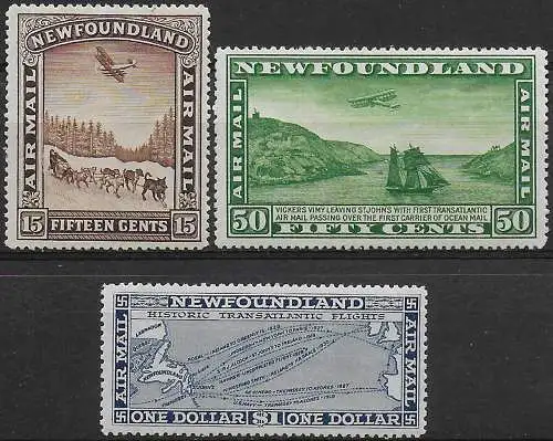 1931 Newfoundland George V airmail 3v. MH SG. n. 192/94